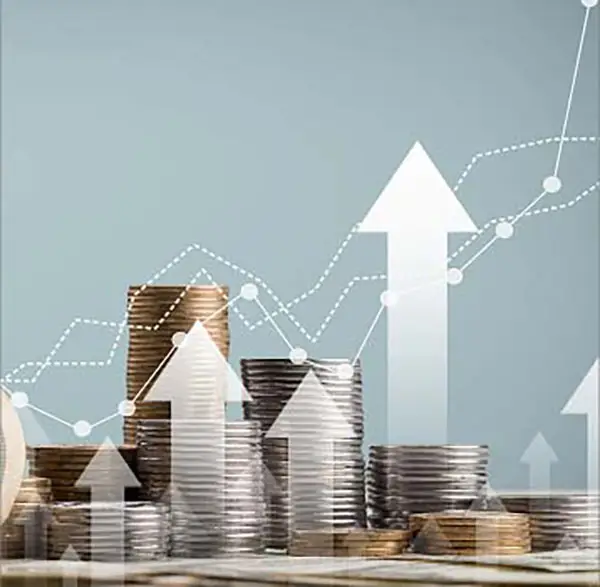 Financial growth chart with coins and upward arrows representing insurance and finance solutions for agricultural drone pilots