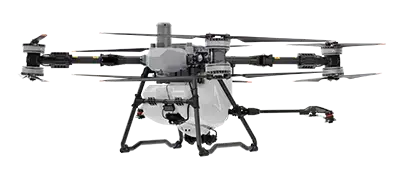 DJI T100 agricultural spray drone on a white background, available through ADN Pro membership fleet access